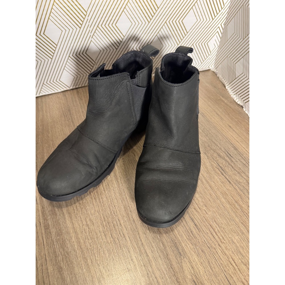 Sorel Emelie Chelsea Waterproof Black Leather Ankle Boots NL2671-010 Womens 9